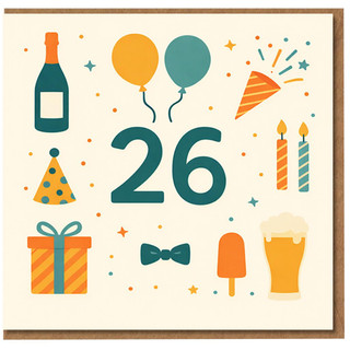 26th Birthday Card, Fun Party Design