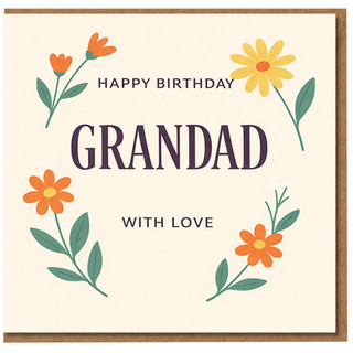 Grandad Birthday Card, Happy Birthday Grandad Card With Love Floral Design