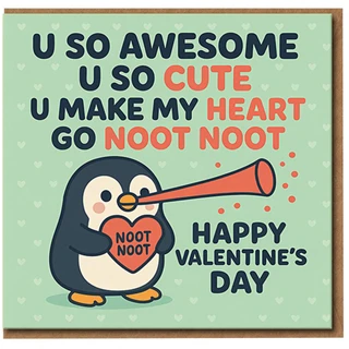 Funny Cute Penguin ‘Noot Noot’ Valentine’s Day Card - U So Awesome U So Cute - Romantic Card for Boyfriend, Girlfriend, Husband, Wife or Partner