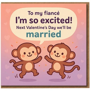 To My Fiancé I'm So Excited Next Valentine's Day We'll Be Married Card - Cute Monkeys Valentine's Card for Fiancé, Romantic Engagement to Wedding Love