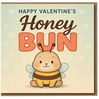 Cute Bee Pun Valentine’s Day Card - 'Happy Valentine's Honey Bun' - Adorable Bumblebee Love Card for Partner, Boyfriend, Girlfriend, Wife or Husband