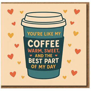You're Like My Coffee Love Card - Cute Coffee Cup Hearts Design - Love/Anniversary Card for Boyfriend, Girlfriend, Husband or Wife - Warm, Sweet and the Best Part of My Day