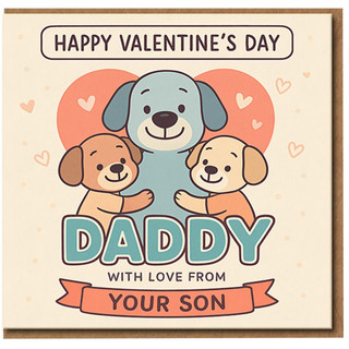 Valentine’s Day Card for Daddy from Son - Cute Puppy Dogs with Hearts - Sweet Father Valentine Card From Your Son