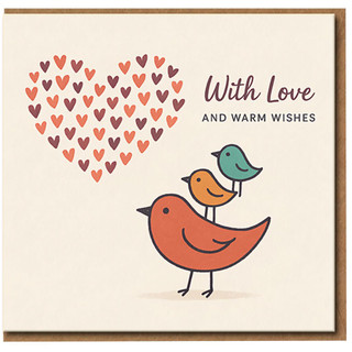 With Love and Warm Wishes Birds Heart Greeting Card - Cute Illustrated Love Card for Anniversary, Valentine’s Day or Just Because