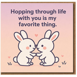 Cute Bunny Couple Love Card - Hopping Through Life With You - Romantic Anniversary/Valentine's Card for Partner or Spouse - Sweet Rabbit Illustration