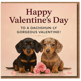 Valentine’s Day Card - Dachshund Puppies Pun - 'Happy Valentine’s Day To a Dachshun-ly Gorgeous Valentine' Cute Dog Card for Partner, Boyfriend, Girlfriend, Husband or Wife