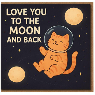 Love You to the Moon and Back Cat Astronaut Greeting Card - Cute Space Cat Illustration, Romantic Love/Anniversary Card for Partner, Boyfriend, Girlfriend or Spouse