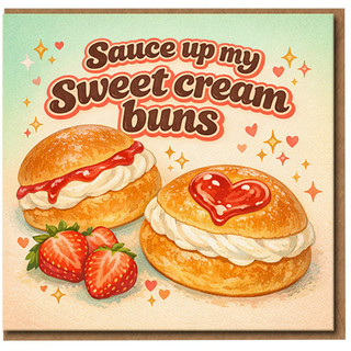 Sauce Up My Sweet Cream Buns - Funny Rude Valentine’s Card for Partner - Cheeky Love/Anniversary Card with Cream Buns & Strawberries - Naughty Couples Greeting