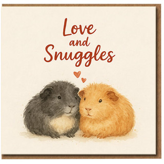 Love and Snuggles Guinea Pig Card - Cute Couple Love/Anniversary Card for Boyfriend, Girlfriend, Husband or Wife - Sweet Animal Romance Blank Inside