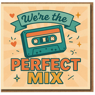 Perfect Mix Retro Cassette Tape Love Card - We're the Perfect Mix - Cute Anniversary or Valentine's Day Card for Partner, Boyfriend or Girlfriend