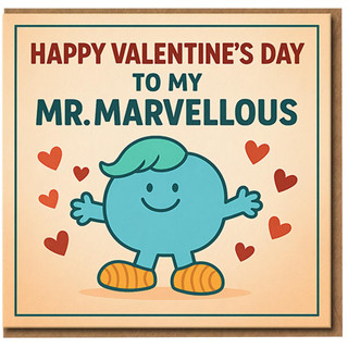 Valentine's Day Card for Him - To My Mr Marvellous - Cute Cartoon with Hearts - Romantic Card for Boyfriend, Husband or Partner