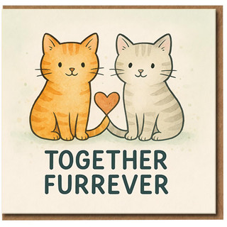 Together Furrever Cat Anniversary Card - Cute Pun Love Card for Partner, Boyfriend, Girlfriend, Husband or Wife - Cat Lovers Valentine's - Blank Inside