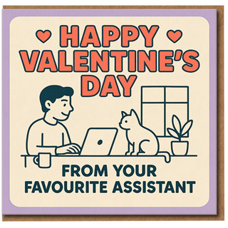 Valentine's Day Card - From Your Favourite Assistant - Cute Cat and Laptop Illustration - Funny Romantic Card for Partner, Boyfriend or Girlfriend
