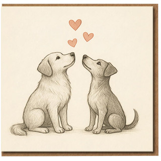 Cute Dogs Love Card - Two Puppies with Hearts Illustration - Romantic Anniversary or Valentine's Day Greeting for Partner, Husband, Wife, Boyfriend or Girlfriend - Blank Inside