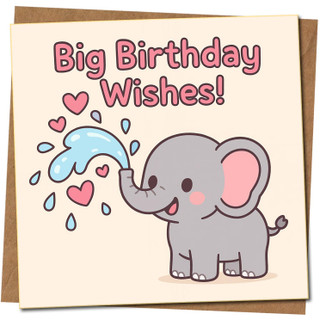 Cute Elephant Birthday Card – Big Birthday Wishes – 145mm x 145mm Square Greeting, Includes Kraft Envelope