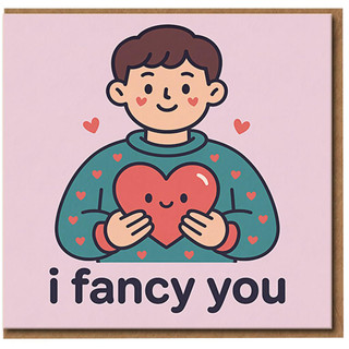 I Fancy You Card - Cute Love & Anniversary Card with Heart Illustration - Romantic for Boyfriend, Girlfriend or Partner - Blank Inside
