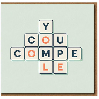 You Complete Me Word Tiles Card - Cute Minimal Love/Anniversary Greeting Card, Crossword Style Typography, Romantic for Couple, Blank Inside