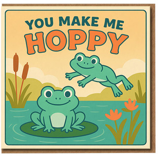 You Make Me Hoppy Frog Card - Cute Pun Love/Anniversary Greeting for Partner - Funny Frogs Design - Romantic Card for Boyfriend, Girlfriend, Husband or Wife