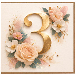 3rd Birthday Card, Floral Gold Number 3 Card