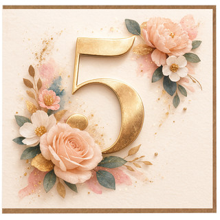 5th Birthday Card, Gold Floral Number 5 Card