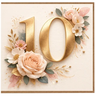 10th Birthday Card, Elegant Floral Gold Number 10 Card