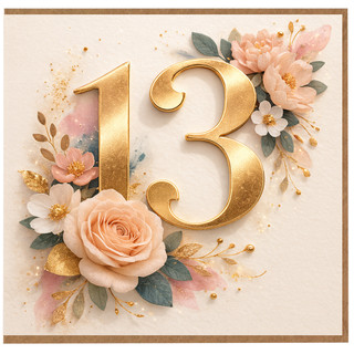 13th Birthday Card, Elegant Gold Number 13 Floral Design