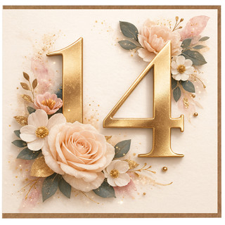 14th Birthday Card, Elegant Floral Number 14 Birthday Card