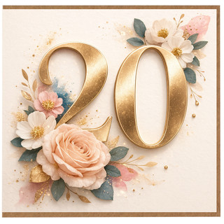 20th Birthday Card, Floral Gold Number 20 Card