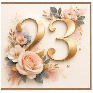 23rd Birthday Card, Elegant Gold Floral Number 23 Card
