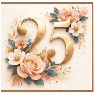 25th Birthday Card, Elegant Floral 25th Birthday Card
