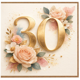 30th Birthday Card, Elegant Gold Floral Number 30 Card