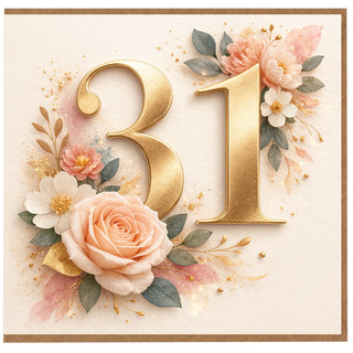 31st Birthday Card, Floral Gold Number 31 Birthday Card