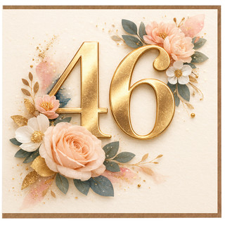 46th Birthday Card, Floral Gold Number 46 Birthday Card