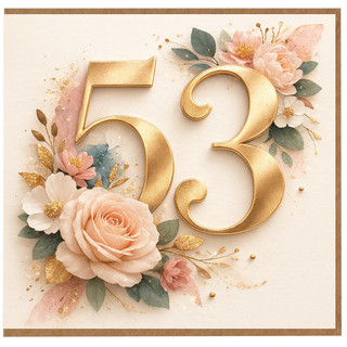53rd Birthday Card, Floral Gold Number 53 Birthday Card