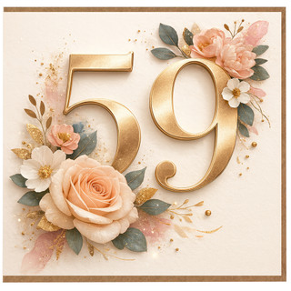 59th Birthday Card, Floral Gold Number 59 Card