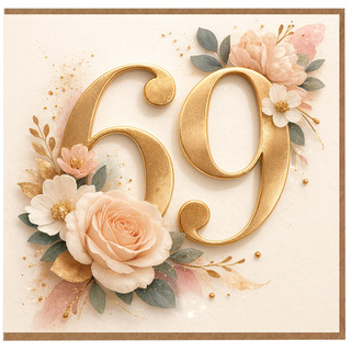 69th Birthday Card, Elegant Floral Gold Number 69 Card