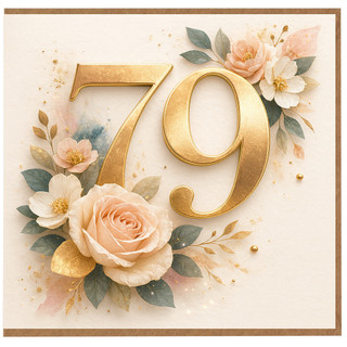 79th Birthday Card, Floral Gold 79 Birthday Card