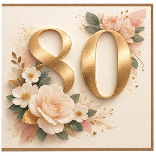 80th Birthday Card, Elegant Floral Gold Number 80 Card