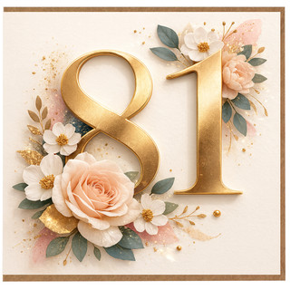 81st Birthday Card, Floral Gold Number 81 Birthday Card