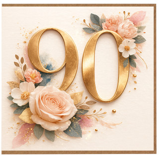 90th Birthday Card, Elegant Gold Floral Birthday Card