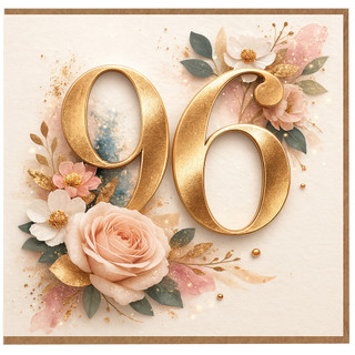 96th Birthday Card, Elegant Gold Floral Number 96 Card