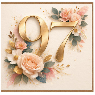 97th Birthday Card, Floral Gold Number 97 Card