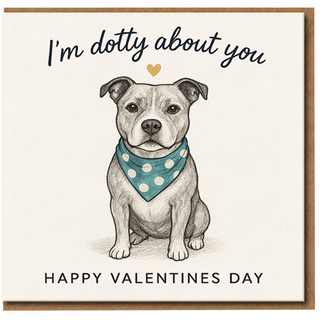 I'm Dotty About You Dog Valentine's Card - Cute Pun Card with Polka Dot Bandana - Happy Valentine's Day for Boyfriend, Girlfriend, Husband or Wife