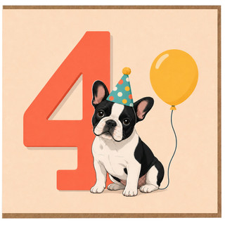 4th Birthday Card for Dog Lover, Cute French Bulldog Birthday Card