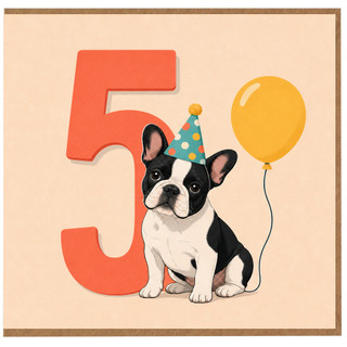 5th Birthday Card for Dog Lover, French Bulldog Party Card