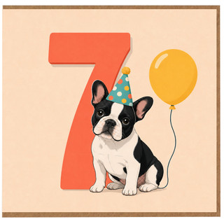 7th Birthday Card, Cute Dog Party Card