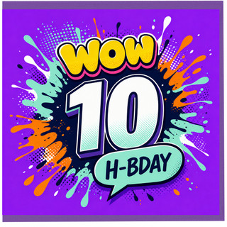 10th Birthday Card, Wow H - Bday Comic Style Birthday Card
