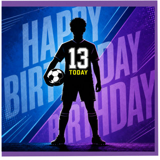 13th Birthday Card for Boy, Soccer Player Silhouette Design