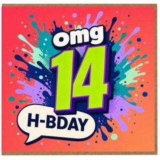 14th Birthday Card, OMG H - BDAY Colourful Neon Design