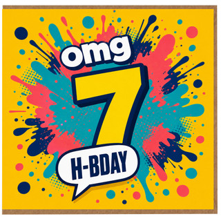 7th Birthday Card, OMG H - BDAY Funny Comic Style Card